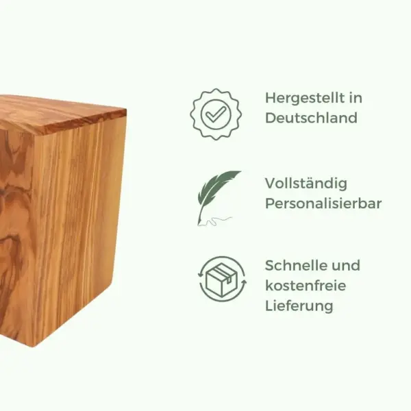 Holz Tierurne Olive Square, personalisierbar für kleintiere – Bild 2